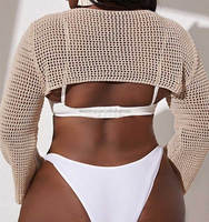 Plus Size Schoudertrui Sexy Gehaakte Crop Top Breigoed Dames Uitgehold Gebreide Trui Met Lange Mouwen Strandkleding