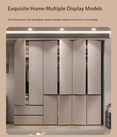 Système de placard de chambre moderne sans poignées avec étagères ouvertes, éclairage LED, tiroirs, finition mate, prêt à assembler (RTA)