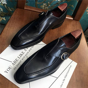 Nouvelles chaussures en cuir à enfiler pour hommes, en cuir de vachette pleine fleur véritable, chaussures de bureau formelles britanniques, noires et bleues - Product Image 2