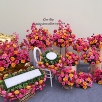 Rose vif grand sol fleur rangée mariage passerelle décor Orange artificielle soie fleur boule pièce maîtresse