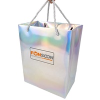 Sacs cadeaux en papier couleur laser holographique personnalisés avec poignées, sacs en papier recyclé avec logo imprimé