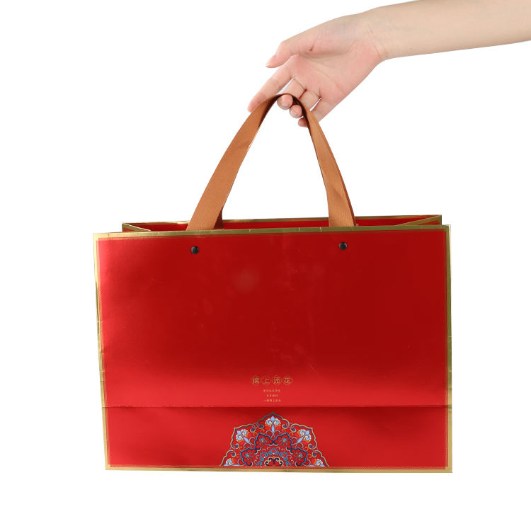 Custom print luxury red packaging gift carry bags shopping paper bags with handle