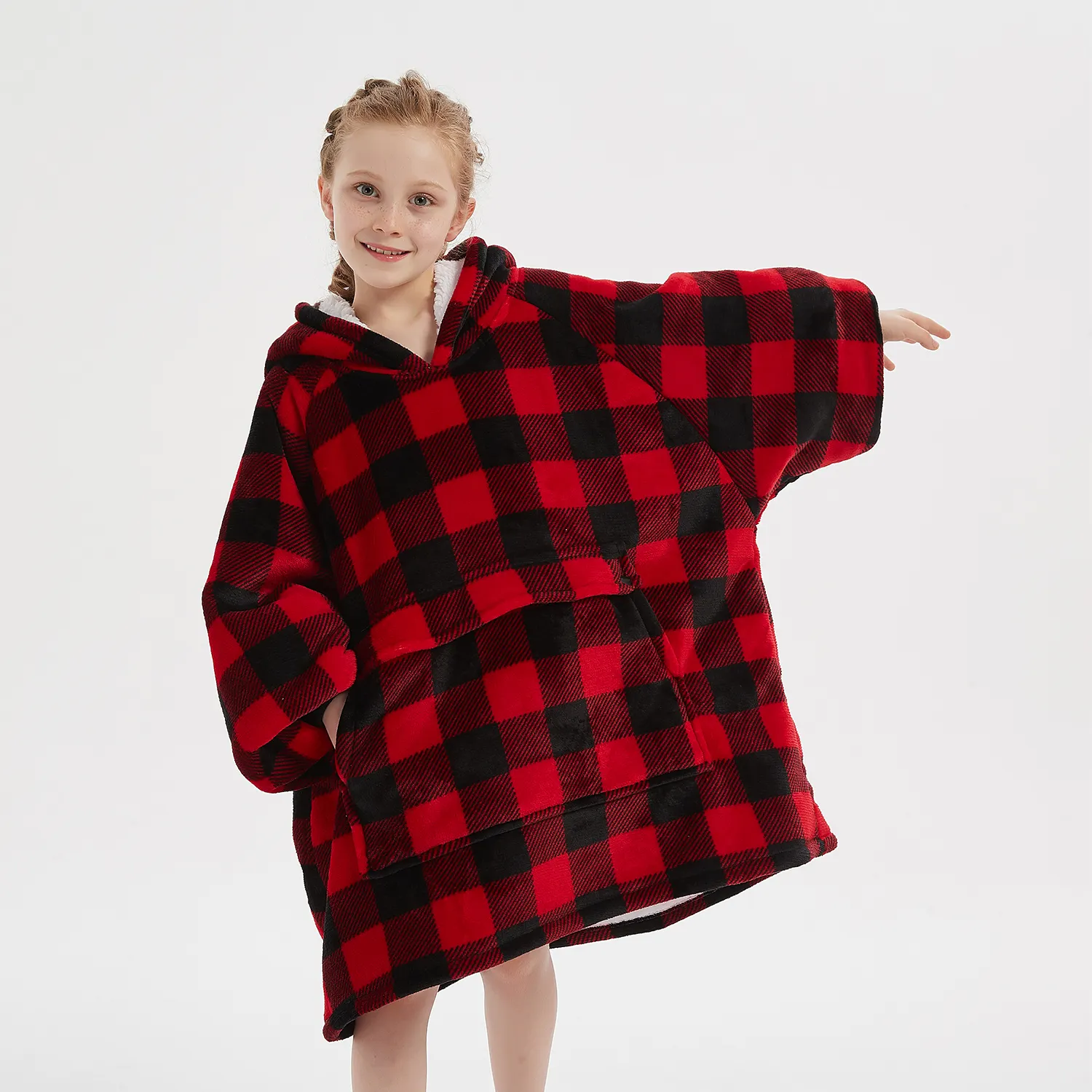 Felpa con cappuccio oversize di fabbrica coperta per bambini felpa con cappuccio coperta gigante sherpa ultra morbida per coperta indossabile per bambini invernali