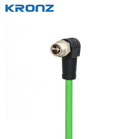 Connecteur Ethernet/IP KRONZ industriel M12 X-Code 8 broches mâle coudé blindé pré-assemblé, câble de chaîne porte-câbles en PVC vert jaunâtre