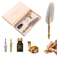 Ensemble stylo plume et encre en métal vintage antique - Cadeau d'affaires avec logo personnalisé disponible