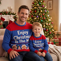 Pull tricoté bleu douillet avec logo de dessin animé imprimé sur le devant, idéal pour l'hiver, pour femmes et hommes, pour les fêtes de fin d'année et le quotidien
