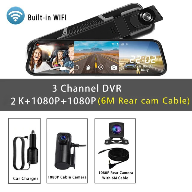 Pantalla completa de 10", 3 lentes (frontal 2K + trasera 1080P + 1080P) + WIFI