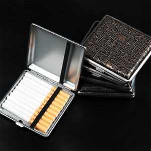 Étui de rangement en métal pour hommes, étui à sangles élastiques pour 20 pièces étui à cigarettes en <span class=keywords><strong>cuir</strong></span> Pu étui à cigarettes gravure - Product Image 1
