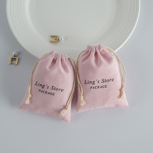 Ling's Store Cotton <b>Drawstring</b> Bag Pink 8x10cm Jewelry Packaging <b>Pouch</b> Rectangular Storage Bag for Necklace Pendant - Product Image 4
