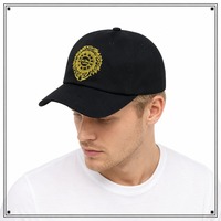 Casquette de baseball unisexe style Dad Hat, six panneaux, couronne souple, visière incurvée et cousue, noir et or, rétro vintage streetwear
