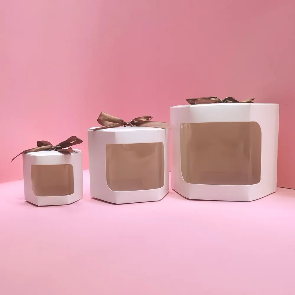 Boîte à gâteaux emballage sacs en papier fenêtre transparente boîtes à bonbons gâteau avec fenêtre en PVC transparent boîte cadeau d'anniversaire présente bonbons Pack