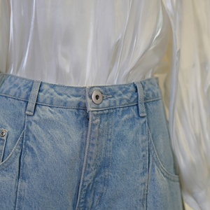 <span class=keywords><strong>Jean</strong></span> large taille haute pour femme avec détails de coutures, 100 % coton, délavage clair, ourlet fendu, coupe ample - Product Image 5