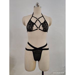 Ensemble de body en dentelle noire pour femmes, lingerie sexy, trois pièces, transparent, style européen, string, soutien-gorge avec bretelles - Product Image 5