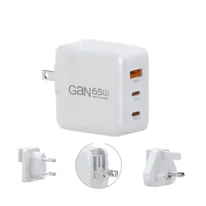 GaN 65w Power Adapter EU US Plug 3 Ports QC 3.0 Type-C Pd Mobile Phone Travel Chargers 65W Gan Charger
