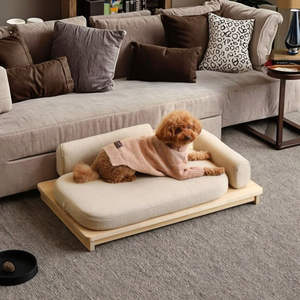 Cama de Lujo para Mascotas de Alta Gama, Base de Madera, para Perros Pequeños, Espuma Viscoelástica Extraíble, Diseño Rectangular con Rayas, Esponja de Alta Calidad - Product Image 5
