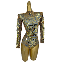 Scintillant manches longues or Sequin strass body femmes une pièce combinaison courte Live House chanteur danseur Performance Costume