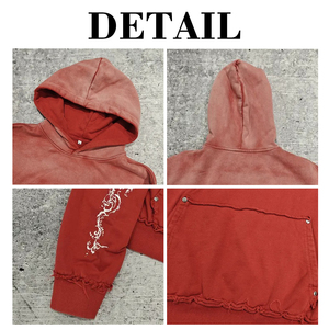 Sweat à capuche uni KingSen personnalisé en molleton bouclette 100 % coton, style streetwear vintage, délavé au soleil et à l'acide, avec broderie - Product Image 4
