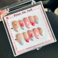 Prix de gros 10 pièces/boîte Faux ongles artificiels de haute qualité, forme amande courte, à presser, taille petite, faits à la main 3D