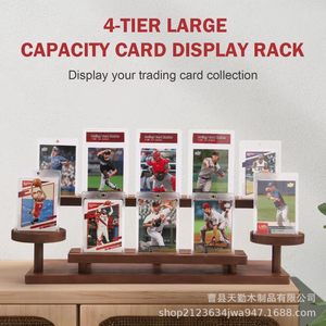 Wooden Trading Card Display Rack 4 Tier <b>Large</b> Capacity Desktop Stand For Collectibles And Photo Showcases - Product Image 1