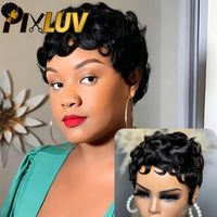 Perruque Chioma en promotion : Perruque courte bouclée naturelle en cheveux humains, coupe pixie, noire naturelle, pour femmes noires