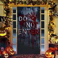 Décoration de porte d'Halloween : Autocollant Horreur, Taches de Sang, Zombie, Sorcière, Fantôme, Fenêtre Brisée 3D, Rideau de Porte Rectangulaire en Polyester