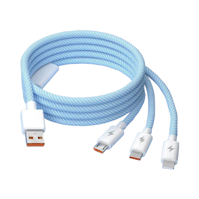 GL Fast Charging Braided Tinned Copper Cable 66W 3-in-1 for Android Phones & Earphones Durable