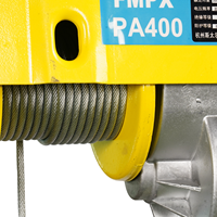 Mini palan électrique jaune, boîtier en aluminium, tambour à câble en acier, levier de frein manuel, palan à câble pour levage vertical en atelier