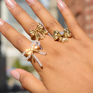 Bowknot <b>Open</b> <b>Ring</b> 18K Gold Plated Stainless Steel Women's Fashion Jewelry Gift Geometric Design - Product Image 3