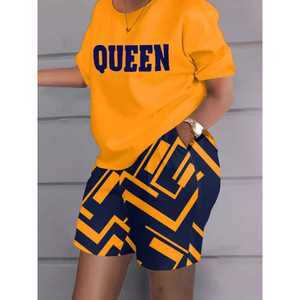 Costume de banlieue décontracté à manches courtes imprimé deux pièces pour femmes printemps été avec matériau Spandex/Polyester anti-boulochage 171 - Product Image 2