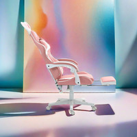 Chaise de Gaming Personnalisée en Cuir PU Rose avec Design Graphique Adorable, Repose-Pieds, Oreilles de Lapin et Bandeau, Idéale pour la Maison ou le Bureau, en Métal et Fer