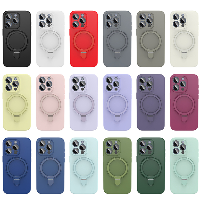 Premium Silicon Ring Kickstand Magnetic Phone Case Pure Colour Cell Phone Cases for IPhone 17 16 Pro Max 15 14 13 12