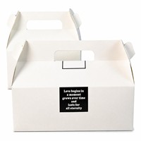 Boîte alimentaire pliable en papier blanc pour emporter, emballage pour gâteaux avec étiquette imprimée et poignée