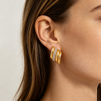 Boucles d'oreilles géométriques en gros, bijoux de mode pour femmes, créoles et clous d'oreilles en acier inoxydable avec zircone, boucles d'oreilles circulaires tendance