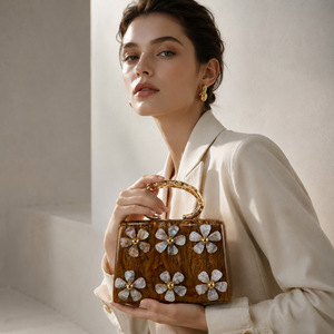 Factory NEW Fashion Elegant Resin <b>Clutch</b> <b>Bag</b> Pearl Flower Decoration Ring Handle Evening <b>Wedding</b> Party Handbag 3D Floral - Product Image 1