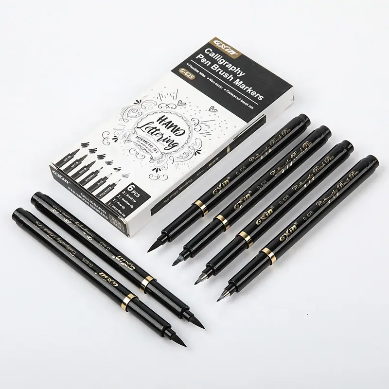 Gxin G-625-6 맞춤형 듀얼 팁 서예 펜 세부 사항을위한 미세 포인트 듀얼 팁 마커 펜을 채색하기위한 넓은 팁 fineliner