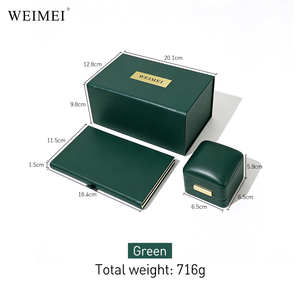 WEIMEI - Juego de Caja de Joyería de Piel Sintética Azul Marino Verde Oscuro de Lujo con Logotipo Personalizado y Bolsa de Regalo a Juego con Embalaje de Cartón para Marca - Product Image 5
