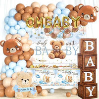 Meilleures ventes transfrontalières : Ensemble de ballons géants Ours en peluche bleu et marron, 115 pièces, en papier écologique, pour fêtes, mariages et anniversaires