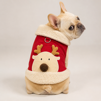 Vêtements de Noël personnalisés pour chiens, gilet en polaire sherpa 3D motif renne, harnais avec anneau en D, veste chaude d'hiver pour chiot, vente en gros, vêtements OEM