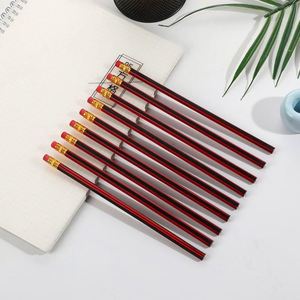 Crayons hexagonaux standard en bois rayés rouge et noir pour enfants, avec gommes, pour le dessin et l'école - Prix usine - Product Image 3