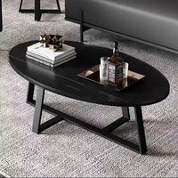 Ensemble de 2 tables basses rondes et ovales en métal avec pieds de table en métal noir, hauteur personnalisable