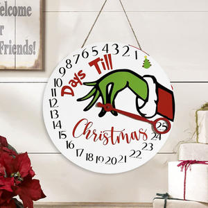 Noël Grinch compte à rebours plaque de porte en bois décorations de porte d'entrée adaptées aux enfants fournitures de fête en boîte Design élégant plaqué - Product Image 5