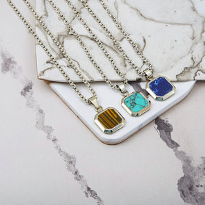 Ganku สร้อยคอจี้หินธรรมชาติเรขาคณิตทันสมัยสำหรับผู้หญิงสีทองเครื่องประดับสแตนเลสขายส่ง - Product Image 1