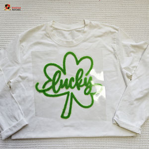 特注Dtfセントパトリックラッキーフォーリーフクローバー大型シェニールふわふわぬいぐるみ熱伝達鉄のパッチ服パーカー用 - Product Image 3