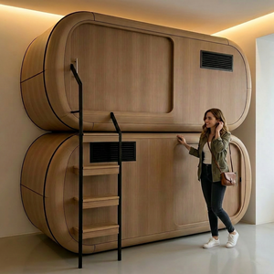 JINYU Capsula per il sonno con angoli curvi, letto a castello in legno a due piani per <span class=keywords><strong>hotel</strong></span> e aeroporti, cabina con spazio privato e design con porta scorrevole - Product Image 2