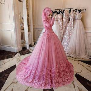 Robe de <span class=keywords><strong>mariée</strong></span> musulmane arabe 2025, Gelinlik turque, robe de bal en dentelle appliquée, robe de <span class=keywords><strong>mariée</strong></span> islamique, <span class=keywords><strong>hijab</strong></span>, manches longues, col haut, robes de <span class=keywords><strong>mariée</strong></span> - Product Image 2