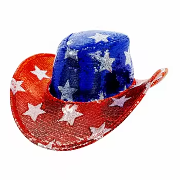 HLC ACC America Flag Cap Patriotic Sequin Cowboy Hat Costume