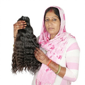 100% máquina de doble trama natural ondulado paquetes sin procesar tengle color negro virgen vietnamita templo extensiones de cabello humano - Product Image 1