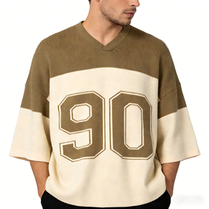 Jersey Deportivo de Punto ODM, Diseño Personalizado con Número, Camiseta de Punto para Marcas, Cuello en V, Bloques de Color, Manga Campana, Venta al Por Mayor - Product Image 5