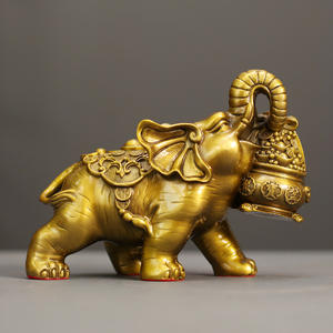 ทองเหลือง Jubao ช้างคู่แกะสลักฮวงจุ้ยเครื่องประดับสำหรับห้องนั่งเล่นและสำนักงานของตกแต่งโต๊ะ - Product Image 2