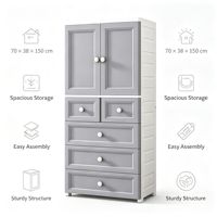 Armoire en plastique gris de 70 cm de large avec tringle de suspension et 4 tiroirs, meuble de rangement autoportant pour vêtements de chambre à coucher